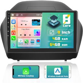 Hikity 8 Core 6+128GB Wireless Android 13 Carplay Radio for 2010-2015 Hyundai Tucson IX35, 10.1'' Touch Screen Stereo with Android Auto, 32EQ DSP, Bluetooth, 59 UI, WiFi, GPS, SWC, Mic, Backup Cam