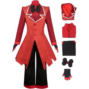 Adult Alastor Costume Hotel Radio Demon Cosplay Red Jacket Shirt Pants Gloves Tie Uniform Halloween Outfits