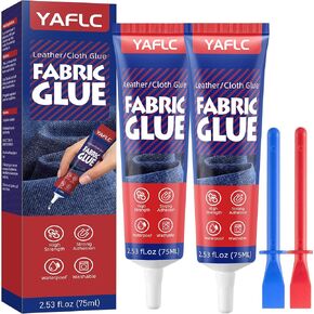 Fabric Glue Permanent 75ml *2, Fabric Glue for Patch, Clear Fabric Glue for Clothing Permanent Washable Clothing Glue for All Fabrics, Cotton, Denim, Leather, Flannel in Kuwait