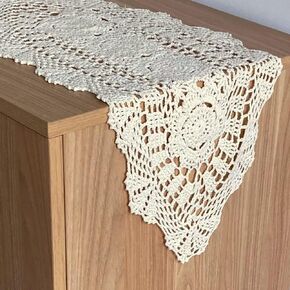 Hand Crochet Lace Table Runner Farmhouse Boho Dresser Scarf (12" x 28")