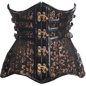 Daisy corsets Womens Top Drawer Curvy Steampunk Black/Brown Brocade Steel Double Boned Under Bust Corset