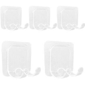 Transparent Self Adhesive Double Hook,10 Pcs Clear Self Adhesive Double Hook,Waterproof Clear Hooks for Razor Plug Bathrobe Towel Coat Hook