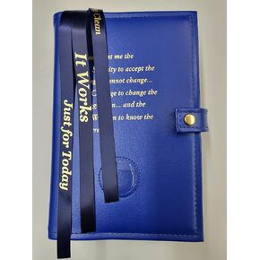 Blue Deluxe Triple NA Book Cover for The Basic Text (6th Ed), It Works, How and Why and Living Clean with Serenity Prayer and Medallion Holder.
