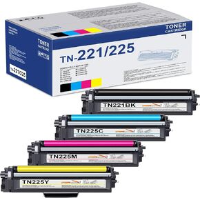 TN221 TN225 4-Pack Toner Cartridges High Yield Replacement for Brother TN221BK TN-221 TN-225 Toner MFC-9130CW MFC-9330CDW HL-3170CDW HL-3140CW (Black, Cyan, Magenta, Yellow)
