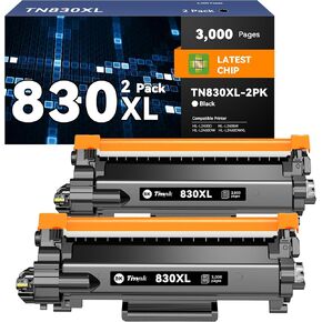 (مع رقاقة) خراطيش حبر TN830 TN830XL ​​830XL ​​بديلة لحزمة Brother TN830X المكونة من قطعتين - متوافقة مع HL-L2400D HL-L2405W HL-L2460DW HL-L2460DWXL، طباعة ما يصل إلى 3000 صفحة لكل حبر in Kuwait
