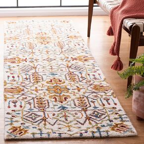 SAFAVIEH Heritage Collection Runner Rug - 2'3" x 8', Ivory & Grey, Handmade Oriental Boho Medallion Wool, Ideal for High Traffic Areas in Living Room, Bedroom (HG278A)