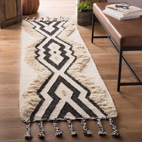 SAFAVIEH Kenya Collection Accent Rug - 2'3" x 4', Ivory & Black Blue, Hand-Knotted Moroccan Tribal Tassel Wool, Ideal for High Traffic Areas in Entryway, Living Room, Bedroom (KNY905A)
