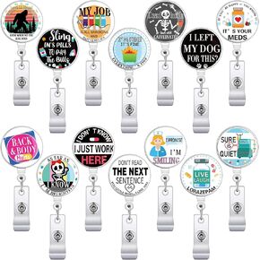 14 Pieces Nurse Badge Reel Funny Badge Reel Cute Nursing Badge Reels Retractable for Nurses Funny Quote ID Badge Holder Retractable Clip for Medical Employee Doctor Teachers Students Name Tag Card