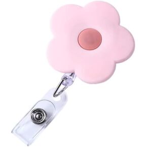 Pink Cute Badge Reels Retractable with Alligator Clip, Nurse ID Badge Holder Flowers Keys Lanyard Badge Holders for Teacher Student Office Supplies Identification Badges for Supplies 1 Pc