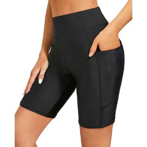 Holipick Women 8‘’ High Waisted Swim Shorts Tummy Control Board Shorts Long Boy Shorts Bathing Suit Shorts with Pockets