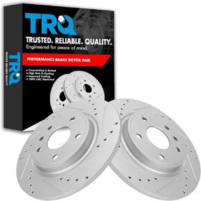 TRQ Performance Rear Drilled Slotted Coated Brake Rotor Set for 17-19 Pacifica