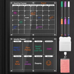 Weekly planner, monthly planner, acrylic, magnetic, for refrigerator, premium quality, 2PCS
