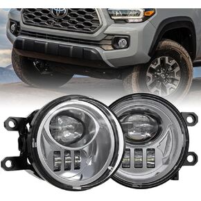 مجموعة مصابيح الضباب LED من الكروم لسيارة تويوتا تاكوما 4 رانر تندرا كامري كورولا RAV4 C-HR هايلاندر سيينا | لكزس | استبدال مصابيح الضباب الدائرية للمصد الأمامي من Scion مع دعامة - فضي in Kuwait