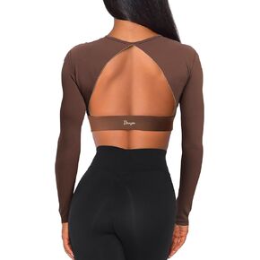 Danysu Open Back Crop Tops with Removable Pad Backless Workout Gym Shirt Bra Going Out Top