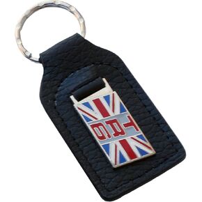 Triumph TR6 Union Jack Flag Leather and Enamel Key Ring Key Fob