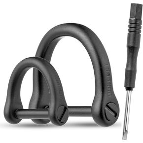 FEGVE Titanium D Ring Key Ring with screwdriver, Car Fob holder Keychain Men Key Shackle Horseshoe Clasp（1/2inch-Black）