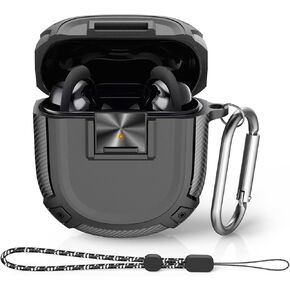 Protective Case for Bose QuietComfort Earbuds II (2022) & Ultra (2023), Shockproof TPU Cover with Carabiner & Lanyard (Black)