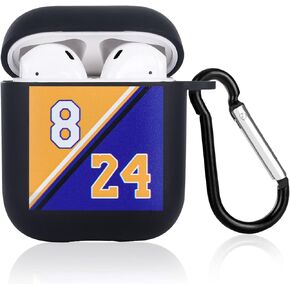 حافظة سماعات رأس كرة السلة متوافقة مع غطاء Airpods 2&1 [8/24] تصميم فريد مع سلسلة مفاتيح حافظة واقية سوداء ناعمة لأجهزة Airpods 2nd & 1st Cover Fans Boys Girls Teen in Kuwait