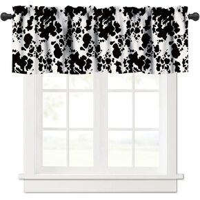 Farm Animal Cow Fur Vintage Window Valance,Black White Country Western Wildlife Fur Patchwork Curtains for Bedroom Living Room Kitchen Cafe,1 Panel 54" x 18"