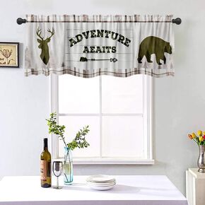 54x18 Inches Forest Adventure Aeaits Window Valance Hunting Theme Arrow Bear Deer Wild Animals Home Bedroom Kitchen Decor Polyester