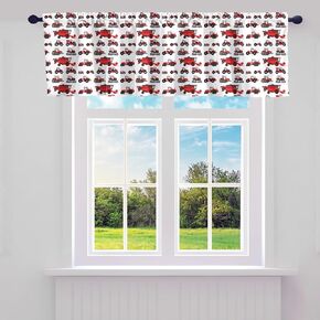 Red Tractor Valance Curtains, Heavy Equipment Truck Window Curtains for Kitchen Windows, Harvester Tractor Blackout Valances, Farm Construction Excavator Room Darkening Valances, 52" W X 12" L