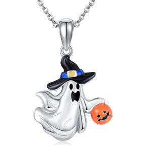 Ghost Pumpkin Necklace 925 Sterling Silver Ghost Pendant Halloween Ghost Jewelry Gifts For Women Girlfriend Female