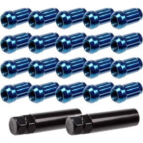 cciyu Set of 20 Blue 6 Spline Chrome Wheel Lug Nuts + 2 Keys for Acura for Cadillac for Chevy for Ford for Honda for Kia for Lexus for Lincoln for Mazdafor Toyota 12×1.5 Drive Close End 1.38" Tall