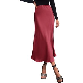 BTFBM 2023 Women's Long Satin Summer Fall Skirt Silk Elegant High Waist Cocktail Party Wedding Flared A-Line Midi Skirts