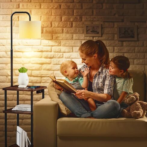 Floor Lamp with Table, Lamp with Shelves and Wireless Charging, Stepless Color Temperature Adjustment with 9W Bulb and Magnetic Remote Control for Living Room, Bedroom in Saudi Arabia
