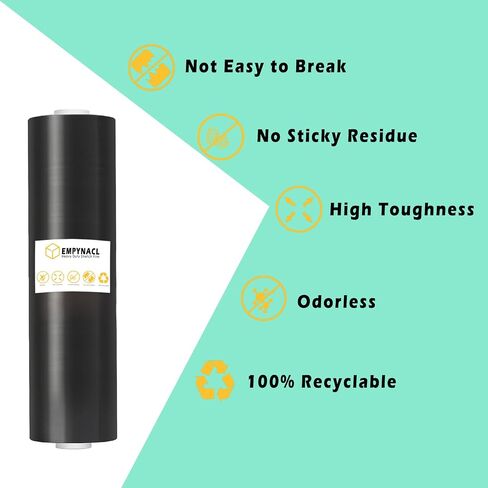 Black Stretch Film, 500% Stretch Heavy Duty Shrink Wrap, 1000ft 60 Gauge Industrial Strength 15 inch Wide Black Plastic Wrap for Pallet Wrapping Shipping and Surface Protection in Saudi Arabia