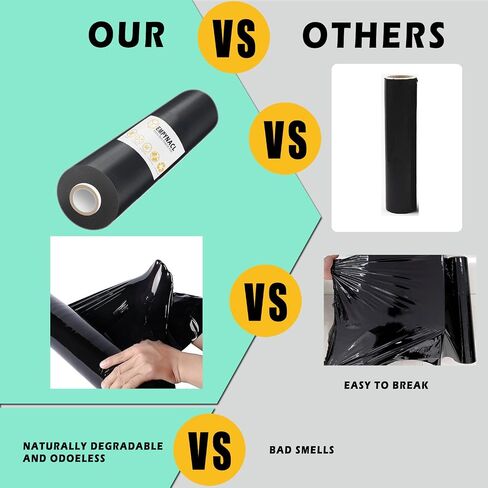 Black Stretch Film, 500% Stretch Heavy Duty Shrink Wrap, 1000ft 60 Gauge Industrial Strength 15 inch Wide Black Plastic Wrap for Pallet Wrapping Shipping and Surface Protection in Saudi Arabia