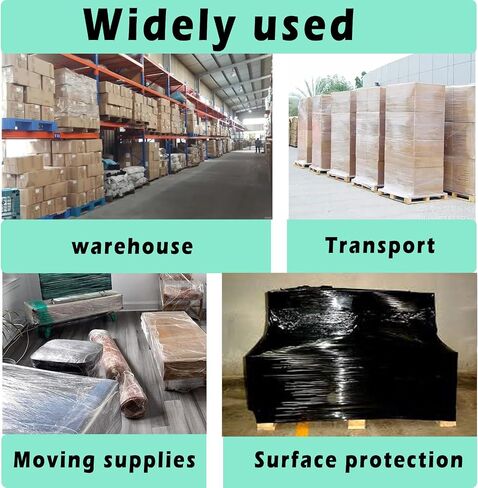 Black Stretch Film, 500% Stretch Heavy Duty Shrink Wrap, 1000ft 60 Gauge Industrial Strength 15 inch Wide Black Plastic Wrap for Pallet Wrapping Shipping and Surface Protection in Saudi Arabia