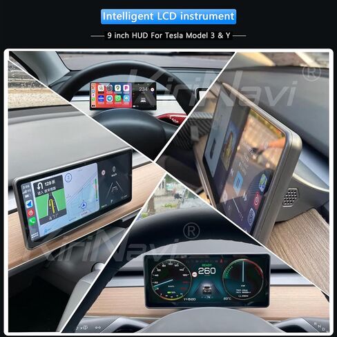 شاشة عرض رأسية لطراز تسلا 3/Y، شاشة 9 بوصات تصميم مضمن HUD Carplay Android Auto لوحة قيادة السيارة LCD ملحقات تسلا الذكية in Kuwait