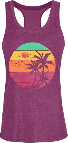 Tank Tops for Women Racerback Summer Sleeveless Casual Graphic Basic Top Shirts in Kuwait