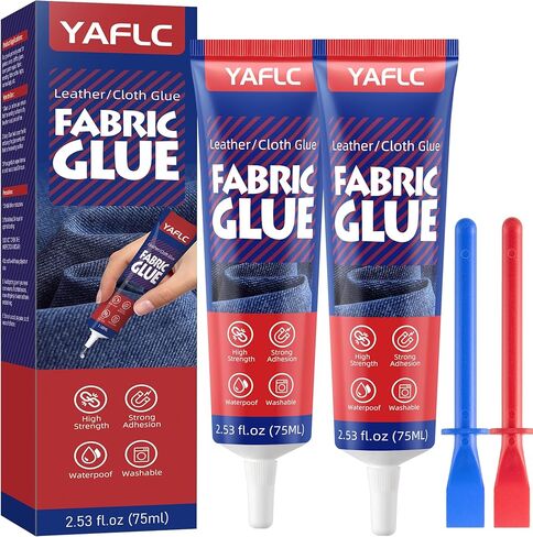 Fabric Glue Permanent 75ml *2, Fabric Glue for Patch, Clear Fabric Glue for Clothing Permanent Washable Clothing Glue for All Fabrics, Cotton, Denim, Leather, Flannel in Kuwait