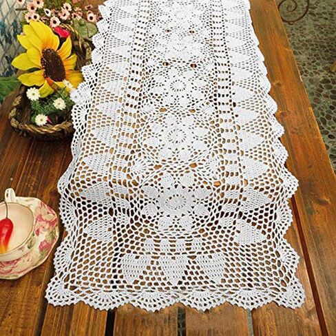 Beige Handmade Crochet Doilies Cotton Table Runner Lace Doilies Doily Rectangle Dresser Scarves for bedrooms,16 by 24 Inches. in Kuwait