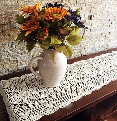 Beige Handmade Crochet Doilies Cotton Table Runner Lace Doilies Doily Rectangle Dresser Scarves for bedrooms,16 by 24 Inches. in Kuwait