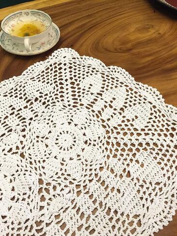 Beige Handmade Crochet Doilies Cotton Table Runner Lace Doilies Doily Rectangle Dresser Scarves for bedrooms,16 by 24 Inches. in Kuwait