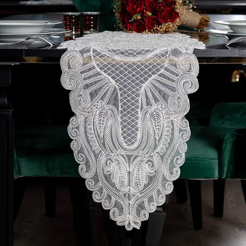 Lace Table Runner for Dining Room, Kitchen, Bedroom - Dresser Runners , Lace Doilies for Tables and Home Decor- Floral Farmhouse Table Runner, Dresser Scarf for Vintage Wedding Decor, (Beige) in Saudi Arabia