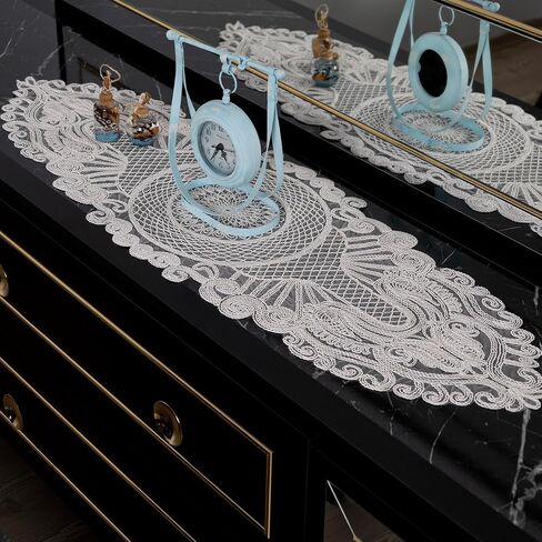 Lace Table Runner for Dining Room, Kitchen, Bedroom - Dresser Runners , Lace Doilies for Tables and Home Decor- Floral Farmhouse Table Runner, Dresser Scarf for Vintage Wedding Decor, (Beige) in Saudi Arabia