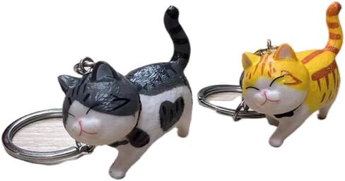 2PCS رمادي أصفر لطيف القط Keycahin زوجين هدية سلسلة المفاتيح هدية لصديقها صديقها in Kuwait