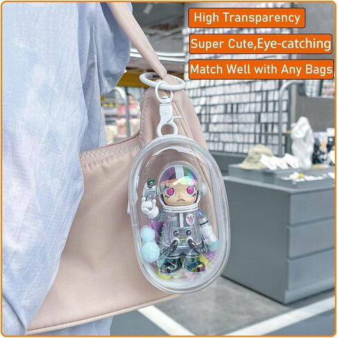 2pcs Clear Figure Display Bag with Keychain Pompom Ball Portable Mini Doll Pouch Carrying Case Blind Box Figures Display Case for Collectibles Zipper Closure (Cabin) in Saudi Arabia
