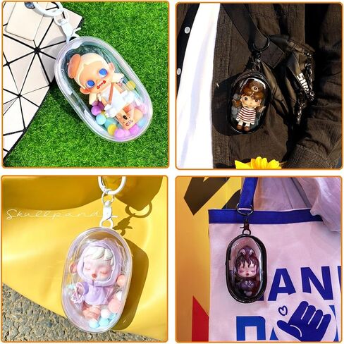 2pcs Clear Figure Display Bag with Keychain Pompom Ball Portable Mini Doll Pouch Carrying Case Blind Box Figures Display Case for Collectibles Zipper Closure (Cabin) in Saudi Arabia