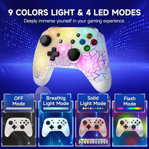 EasySMX Wireless Switch Pro Controller - Compatible with Nitendo Switch/OLED/Lite, Switch Controllers with 9 Colors LED Lights, Wake Up, Turbo, Vibration, Motion Control in Saudi Arabia