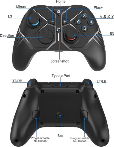 Wireless Controllers Compatible with N-Switch Pro PC360 Gamepad with Double Vibration Six-axi Gyro Screenshot Functions Black in Kuwait