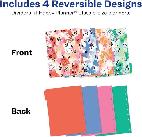 فواصل مخططة من Avery لمخططات Happy Planner ذات 9 أقراص بالحجم الكلاسيكي، مجموعة 4 علامات تبويب، تصميم أزهار الربيع، مجموعة واحدة (25484) in Saudi Arabia