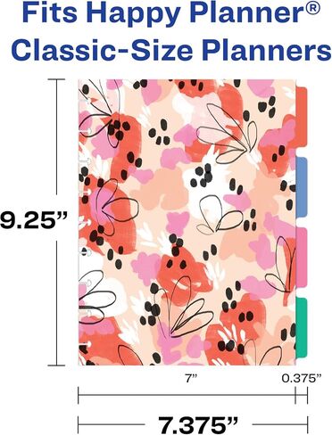 فواصل مخططة من Avery لمخططات Happy Planner ذات 9 أقراص بالحجم الكلاسيكي، مجموعة 4 علامات تبويب، تصميم أزهار الربيع، مجموعة واحدة (25484) in Saudi Arabia