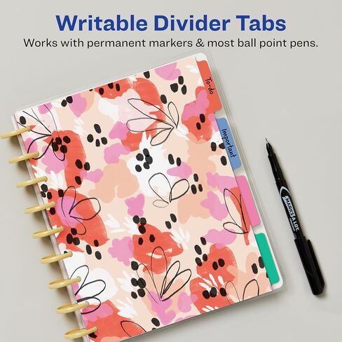 فواصل مخططة من Avery لمخططات Happy Planner ذات 9 أقراص بالحجم الكلاسيكي، مجموعة 4 علامات تبويب، تصميم أزهار الربيع، مجموعة واحدة (25484) in Saudi Arabia
