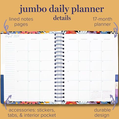 Vera Bradley Hardcover Daily Planner 2024-2025, Spiral Planner Dated August 2024 - December 2025, Jumbo Size Cute Planner, Weekly Planner with Monthly Calendar, Stickers, & Pockets, Harbor Paisley in Saudi Arabia