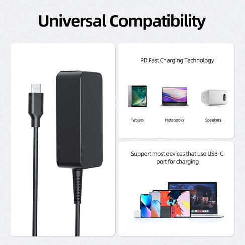 شاحن USB-C بقدرة 45 وات مناسب لجهاز HP Chromebook 11A G8 EE / 11 G8 EE / 11 G6 EE / 11A G6 EE / 11 G7 EE / 14 G5 / 14A G5 / 14 G6 G7 x360 11 G1 G2 G3 EE Type C لإمداد سلك الطاقة للكمبيوتر المحمول محول AC in Kuwait
